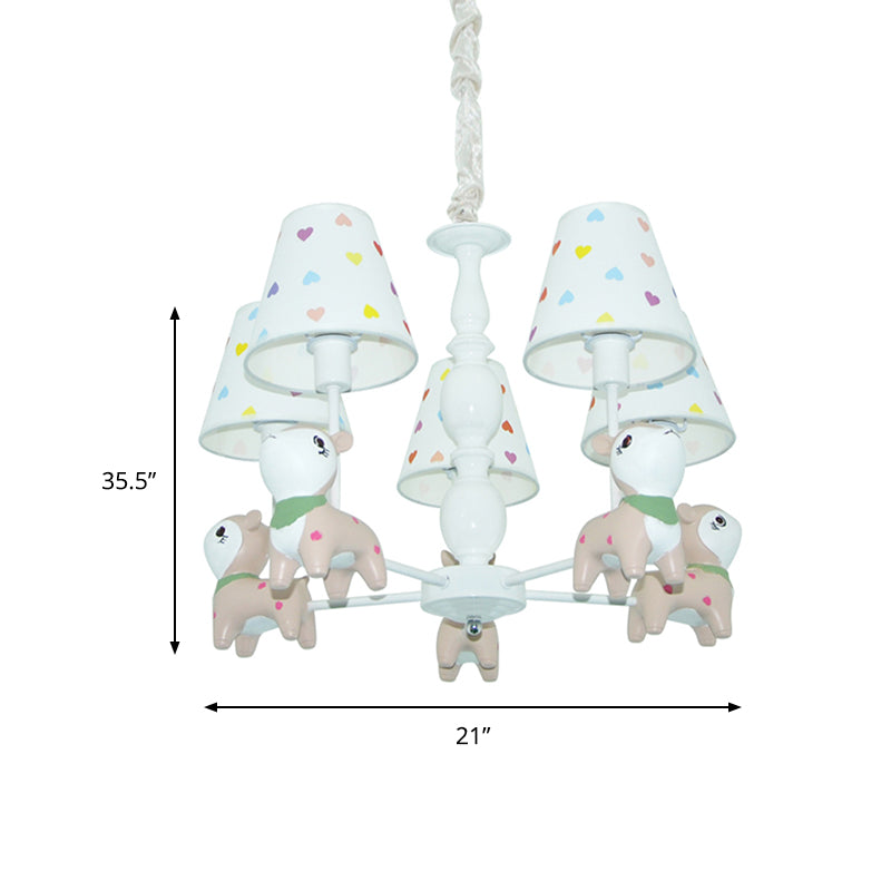Animal Baby Deer Chandelier Fabric 5 Lights Pendant Light Fixture in White for Kid Bedroom Clearhalo 'Ceiling Lights' 'Chandeliers' Lighting' options 198838