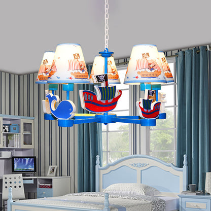 Kid Bedroom Ship Pendant Light Fixture Fabric 5 Lights Cartoon Blue Hanging Chandelier Blue Clearhalo 'Ceiling Lights' 'Chandeliers' Lighting' options 198872_68024f77-0d92-4392-90a5-0491ace0172d