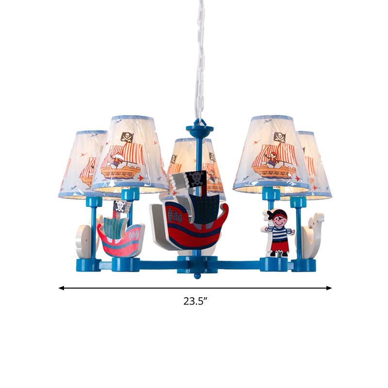 Kid Bedroom Ship Pendant Light Fixture Fabric 5 Lights Cartoon Blue Hanging Chandelier Clearhalo 'Ceiling Lights' 'Chandeliers' Lighting' options 198875