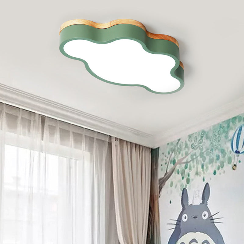 Flat Cloud LED Flush Mount Light Eye-Caring Nordic Acrylic Ceiling Lamp for Baby Bedroom Green Clearhalo 'Ceiling Lights' 'Close To Ceiling Lights' 'Close to ceiling' 'Flush mount' Lighting' 198918