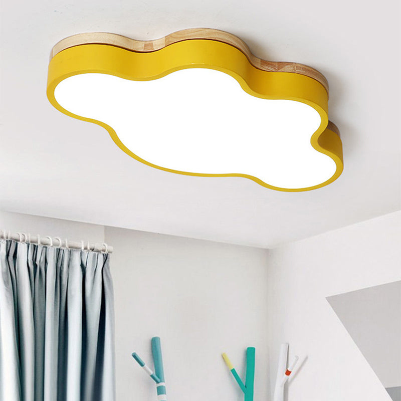Flat Cloud LED Flush Mount Light Eye-Caring Nordic Acrylic Ceiling Lamp for Baby Bedroom Yellow Clearhalo 'Ceiling Lights' 'Close To Ceiling Lights' 'Close to ceiling' 'Flush mount' Lighting' 198923