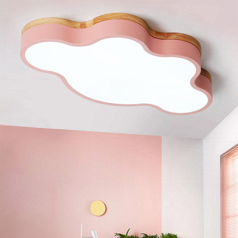 Flat Cloud LED Flush Mount Light Eye-Caring Nordic Acrylic Ceiling Lamp for Baby Bedroom Pink Clearhalo 'Ceiling Lights' 'Close To Ceiling Lights' 'Close to ceiling' 'Flush mount' Lighting' 198925