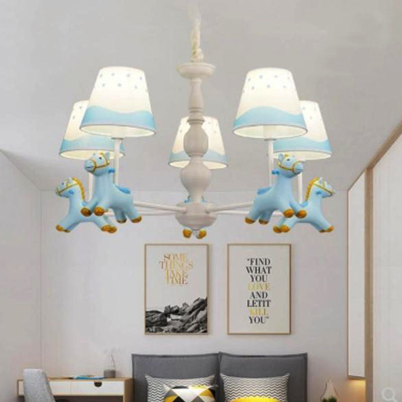 Living Room Tapered Shade Hanging Lamp ,shopify with Horse Fixture Fabric Art Deco Chandelier 5 Blue Clearhalo 'Ceiling Lights' 'Chandeliers' 'Lighting' 198935_664e2948-6626-4697-9057-ea85b54ef2e2