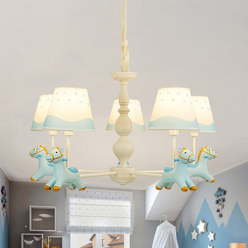 Living Room Tapered Shade Hanging Lamp with Horse Fixture Fabric Art Deco Chandelier Clearhalo 'Ceiling Lights' 'Chandeliers' Lighting' options 198936