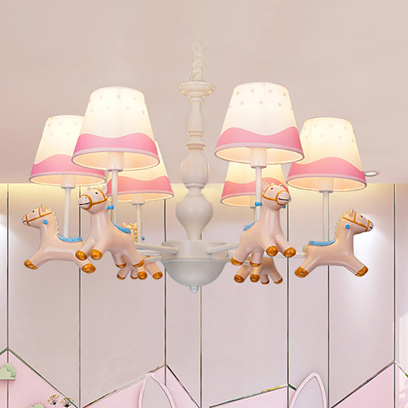 Living Room Tapered Shade Hanging Lamp ,shopify with Horse Fixture Fabric Art Deco Chandelier 6 Pink Clearhalo 'Ceiling Lights' 'Chandeliers' 'Lighting' 198939_92dc9f4e-d051-4ea8-b913-03672bbb1b95