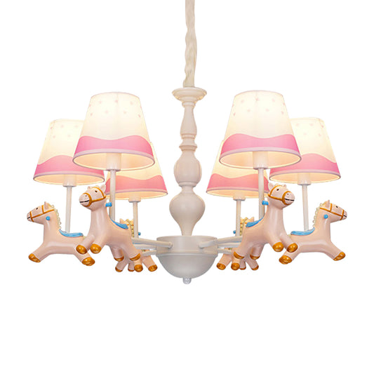 Living Room Tapered Shade Hanging Lamp with Horse Fixture Fabric Art Deco Chandelier Clearhalo 'Ceiling Lights' 'Chandeliers' Lighting' options 198941