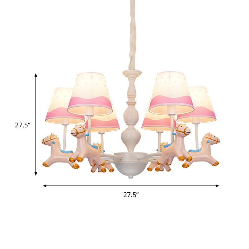 Living Room Tapered Shade Hanging Lamp with Horse Fixture Fabric Art Deco Chandelier Clearhalo 'Ceiling Lights' 'Chandeliers' Lighting' options 198942