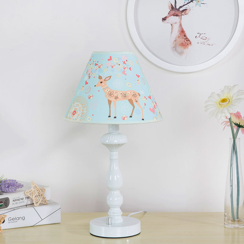 Sky Blue Tapered Shade Study Light 1 Head Lovely Fabric Reading Light for Dormitory Clearhalo 'Lamps' 'Table Lamps' Lighting' 199012