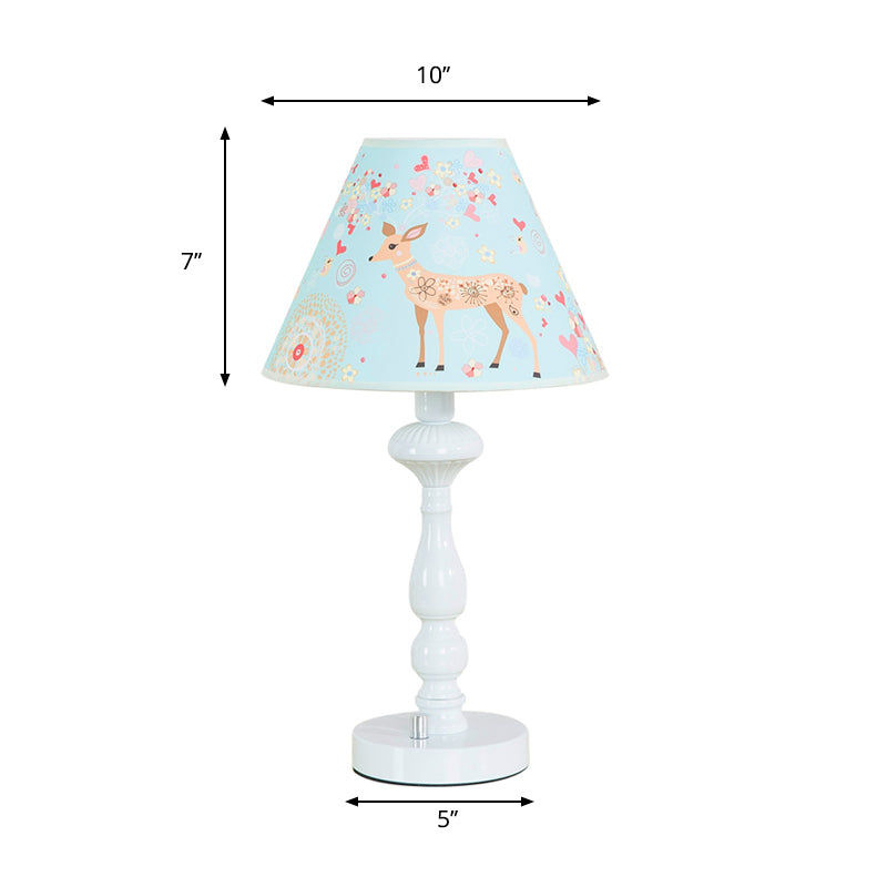 Sky Blue Tapered Shade Study Light 1 Head Lovely Fabric Reading Light for Dormitory Clearhalo 'Lamps' 'Table Lamps' Lighting' 199014