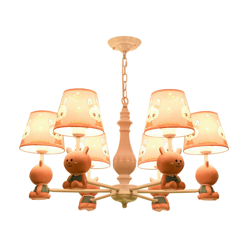 Fabric Tapered Shade Hanging Ceiling Lamp Cartoon Hanging Pendant Lights in Pink for Kindergarten Clearhalo 'Ceiling Lights' 'Chandeliers' Lighting' options 199017