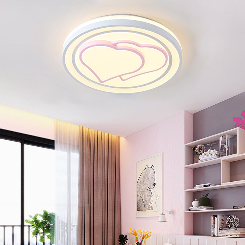 Girls Bedroom Circle Flush Ceiling Light with Cute Pattern Acrylic Cartoon LED Ceiling Lamp in Pink Clearhalo 'Ceiling Lights' 'Close To Ceiling Lights' 'Close to ceiling' 'Flush mount' Lighting' 199048