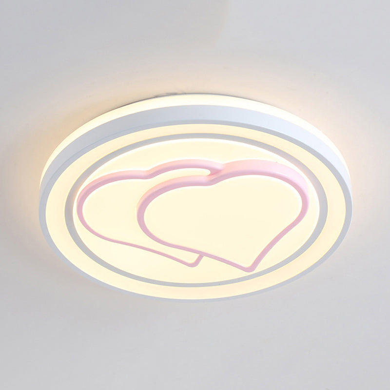 Girls Bedroom Circle Flush Ceiling Light with Cute Pattern Acrylic Cartoon LED Ceiling Lamp in Pink Pink D Clearhalo 'Ceiling Lights' 'Close To Ceiling Lights' 'Close to ceiling' 'Flush mount' Lighting' 199049