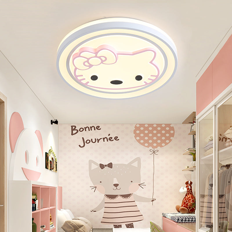 Girls Bedroom Circle Flush Ceiling Light with Cute Pattern Acrylic Cartoon LED Ceiling Lamp in Pink Pink A Clearhalo 'Ceiling Lights' 'Close To Ceiling Lights' 'Close to ceiling' 'Flush mount' Lighting' 199052