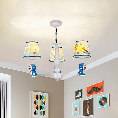 Tapered Shade Kindergarten Hanging Light Fixtures Fabric Cartoon Hanging Chandelier in Blue 3 Blue Clearhalo 'Ceiling Lights' 'Chandeliers' Lighting' options 199076_c2090633-aeba-4ed9-bbdd-0665a53c0c6f