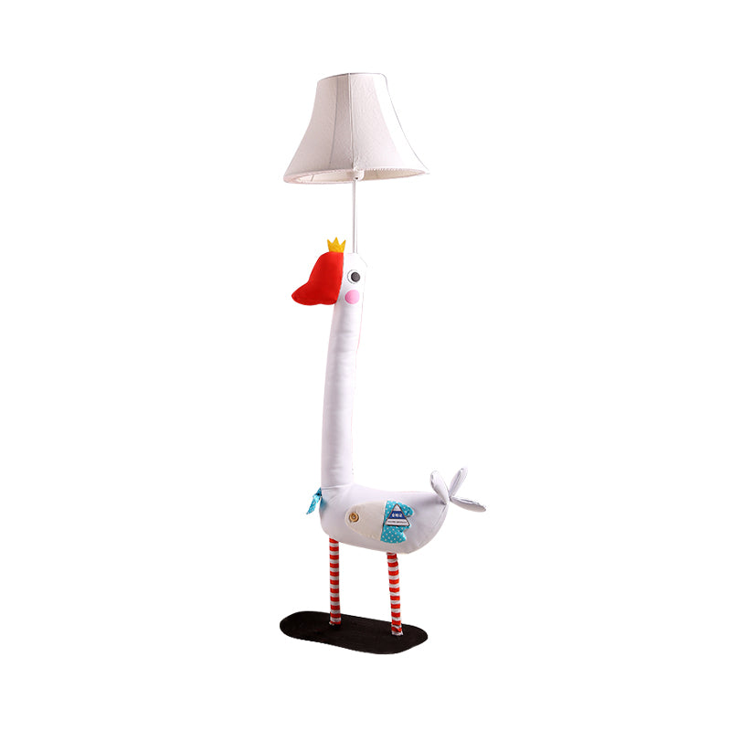 Animal Long Neck Goose Floor Light 1 Head Fabric Floor Lamp in White for Child Bedroom Clearhalo 'Floor Lamps' 'Lamps' Lighting' 199092
