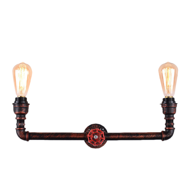 2-Light Pressure Gauge Wall Mounted Pipe Light Industrial Weathered Copper Metal Sconce for Indoor, 20.5"/21.5" Wide Clearhalo 'Art deco wall lights' 'Cast Iron' 'Glass' 'Industrial wall lights' 'Industrial' 'Middle century wall lights' 'Modern' 'Rustic wall lights' 'Tiffany' 'Traditional wall lights' 'Wall Lamps & Sconces' 'Wall Lights' Lighting' 199139