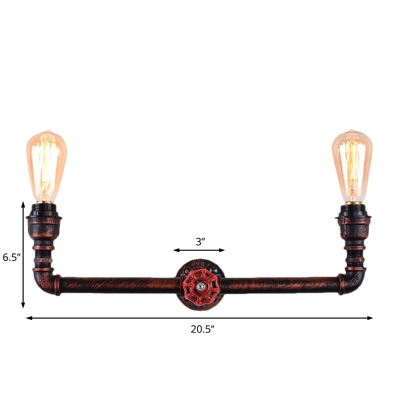 2-Light Pressure Gauge Wall Mounted Pipe Light Industrial Weathered Copper Metal Sconce for Indoor, 20.5"/21.5" Wide Clearhalo 'Art deco wall lights' 'Cast Iron' 'Glass' 'Industrial wall lights' 'Industrial' 'Middle century wall lights' 'Modern' 'Rustic wall lights' 'Tiffany' 'Traditional wall lights' 'Wall Lamps & Sconces' 'Wall Lights' Lighting' 199140