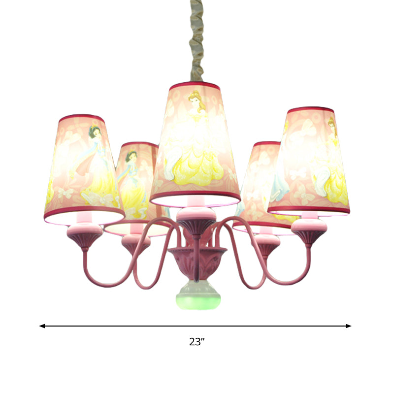 Pink 5 Lights Hanging Chandelier Contemporary Fabric Hanging Pendant Lights for Bedroom Clearhalo 'Ceiling Lights' 'Chandeliers' Lighting' options 199427