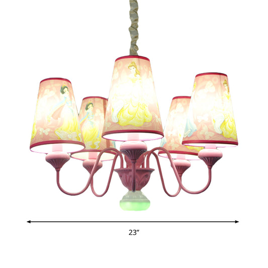 Pink 5 Lights Hanging Chandelier Contemporary Fabric Hanging Pendant Lights for Bedroom Clearhalo 'Ceiling Lights' 'Chandeliers' Lighting' options 199427