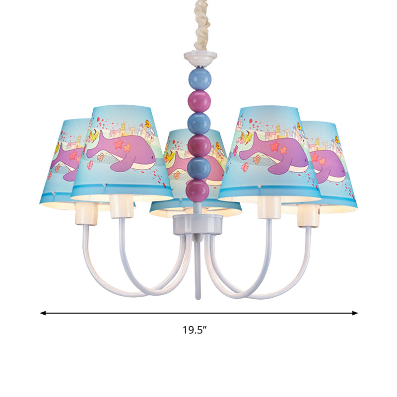 Cartoon Dolphin Chandelier 5 Lights Metal Hanging Lamp in Blue for Boys Girls Room Clearhalo 'Ceiling Lights' 'Chandeliers' Lighting' options 199435