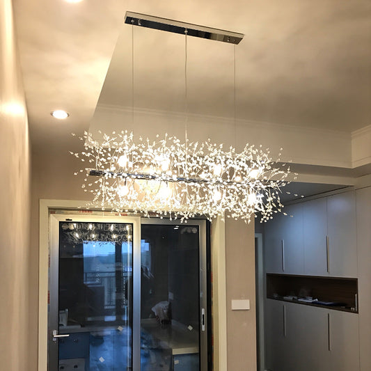 Metal Linear Island Light 12 Lights Pretty Modern Island Lamp in Silver for Dining Room Clearhalo 'Ceiling Lights' 'Island Lights' Lighting' 199543