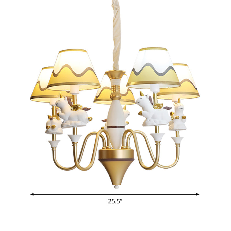 Bedroom Tapered Shade Hanging Lights Metal 5 Lights Cartoon Unicorn Chandelier in Blue/Gold/Pink Clearhalo 'Ceiling Lights' 'Chandeliers' Lighting' options 199587
