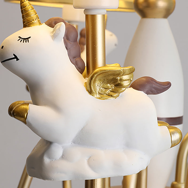 Bedroom Tapered Shade Hanging Lights Metal 5 Lights Cartoon Unicorn Chandelier in Blue/Gold/Pink Clearhalo 'Ceiling Lights' 'Chandeliers' Lighting' options 199588