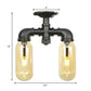 2-Bulb Ceiling Lighting Industrial Capsule Amber Glass Semi Flush Mount Light in Matte Black with Pipe Design Clearhalo 'Ceiling Lights' 'Close To Ceiling Lights' 'Close to ceiling' 'Semi-flushmount' Lighting' 199708