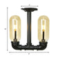 2-Bulb Ceiling Lighting Industrial Capsule Amber Glass Semi Flush Mount Light in Matte Black with Pipe Design Clearhalo 'Ceiling Lights' 'Close To Ceiling Lights' 'Close to ceiling' 'Semi-flushmount' Lighting' 199712