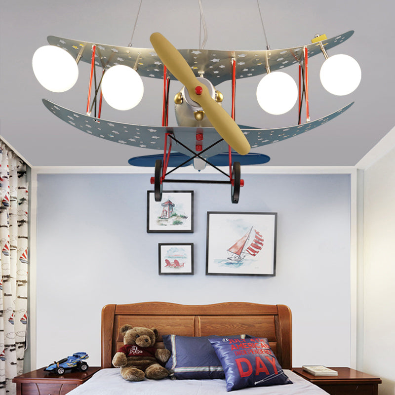 Chic Plane Hanging Lights Metal 4 Lights Chandelier in Blue for Living Room Nursing Room Blue Clearhalo 'Ceiling Lights' 'Chandeliers' Lighting' options 199777_e4a99fa6-1cec-4c3b-90be-4cfbd2386f3b