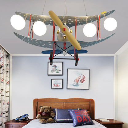 Chic Plane Hanging Lights Metal 4 Lights Chandelier in Blue for Living Room Nursing Room Blue Clearhalo 'Ceiling Lights' 'Chandeliers' Lighting' options 199777_e4a99fa6-1cec-4c3b-90be-4cfbd2386f3b