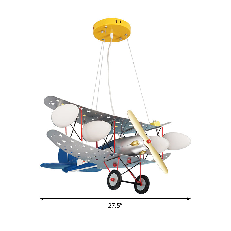 Chic Plane Hanging Lights Metal 4 Lights Chandelier in Blue for Living Room Nursing Room Clearhalo 'Ceiling Lights' 'Chandeliers' Lighting' options 199780