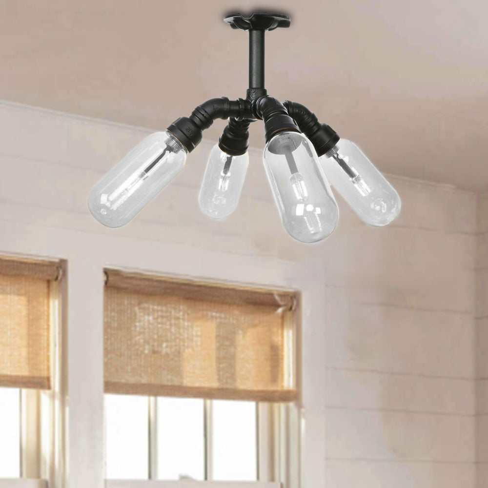 Black Sconce Light Industrial Metal 4/5/6 Light Capsule Shade Wall Lighting Fixture for Living Room with Pipe Design Black A Clearhalo 'Ceiling Lights' 'Close To Ceiling Lights' 'Close to ceiling' 'Semi-flushmount' Lighting' 199997