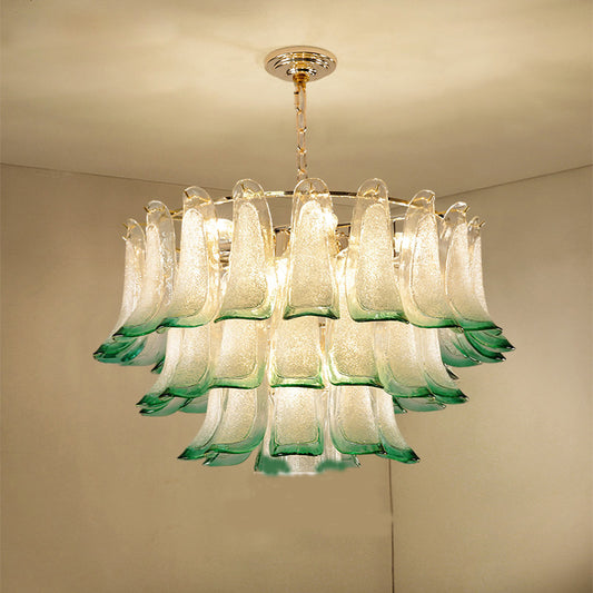 3-Tier Stained Glass Chandelier Light 9-Light Contemporary Drop Ceiling Light in Green for Hotel Green Clearhalo 'Ceiling Lights' 'Chandeliers' 'Modern Chandeliers' 'Modern' Lighting' 1_288d6a9f-fae6-470c-8bde-71e25b3446d2