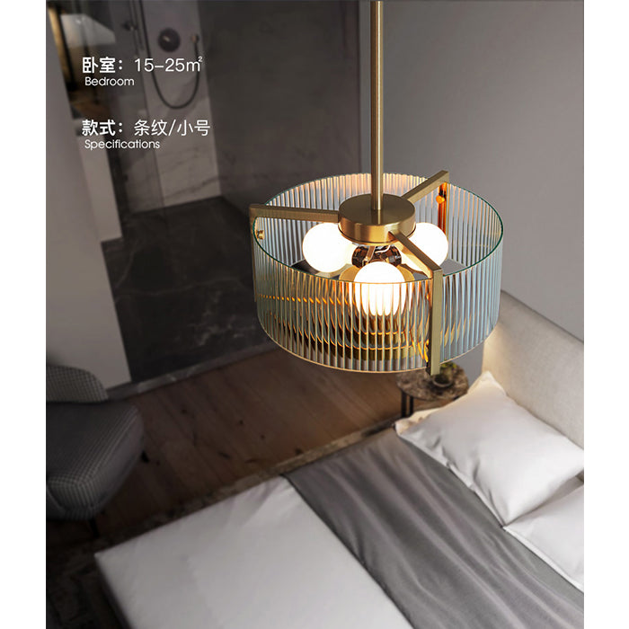 Brass Drum Chandelier Lamp Modern 3 Bulbs Clear Lattice Glass Hanging Light for Kitchen Clearhalo 'Ceiling Lights' 'Chandeliers' 'Close To Ceiling Lights' 'Glass shade' 'Glass' 'Modern Chandeliers' 'Modern' Lighting' 1_7ead3b6c-7f27-45e0-8237-4e11d1cc06bf