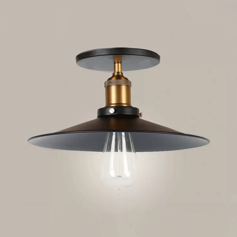 Iron Saucer Ceiling Mount Lamp Farmhouse 1 Bulb Porch Semi Flush Mount Light Fixture in Black, 8.5"/10"/12" W Clearhalo 'Ceiling Lights' 'Close To Ceiling Lights' 'Close to ceiling' 'Semi-flushmount' Lighting' 1_fbfd5402-f595-40d6-987b-99872b18f3ea