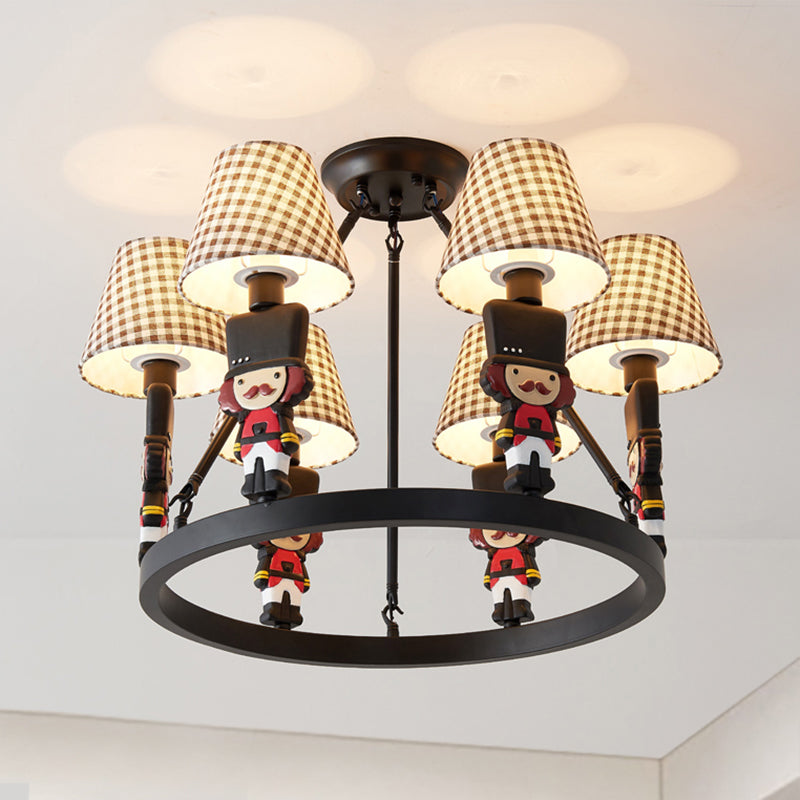 Living Room Tapered Shade Hanging Lamp Fixture Fabric 6 Lights Nordic Chandelier Clearhalo 'Ceiling Lights' 'Chandeliers' Lighting' options 200291