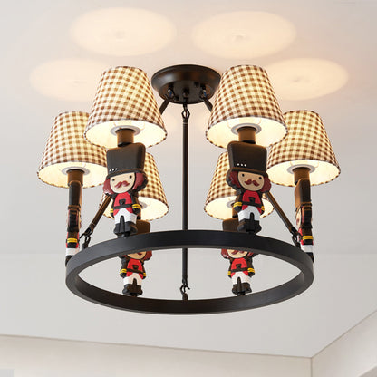 Living Room Tapered Shade Hanging Lamp Fixture Fabric 6 Lights Nordic Chandelier Brown Clearhalo 'Ceiling Lights' 'Chandeliers' Lighting' options 200291_b52d9692-5382-4529-ab0a-c265dcd99f83