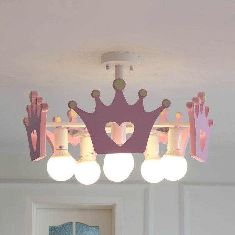 Pink Crown Hanging Chandelier Art Deco Wooden Hanging Pendant Lights for Bedroom Clearhalo 'Ceiling Lights' 'Chandeliers' Lighting' options 200309