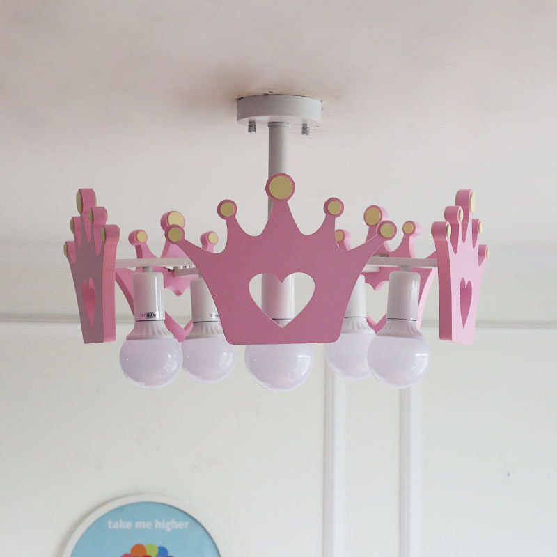 Pink Crown Hanging Chandelier Art Deco Wooden Hanging Pendant Lights for Bedroom Clearhalo 'Ceiling Lights' 'Chandeliers' Lighting' options 200310