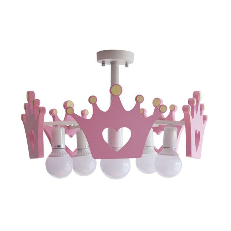 Pink Crown Hanging Chandelier Art Deco Wooden Hanging Pendant Lights for Bedroom Clearhalo 'Ceiling Lights' 'Chandeliers' Lighting' options 200311