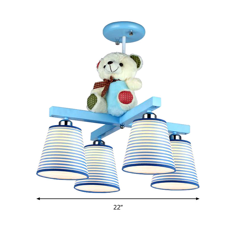 Cartoon Tapered Shade Hanging Lamp Fixture with Bear 4 Lights Fabric Hanging Lamp for Bedroom Clearhalo 'Ceiling Lights' 'Chandeliers' Lighting' options 200349