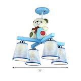 Cartoon Tapered Shade Hanging Lamp Fixture with Bear 4 Lights Fabric Hanging Lamp for Bedroom Clearhalo 'Ceiling Lights' 'Chandeliers' Lighting' options 200349