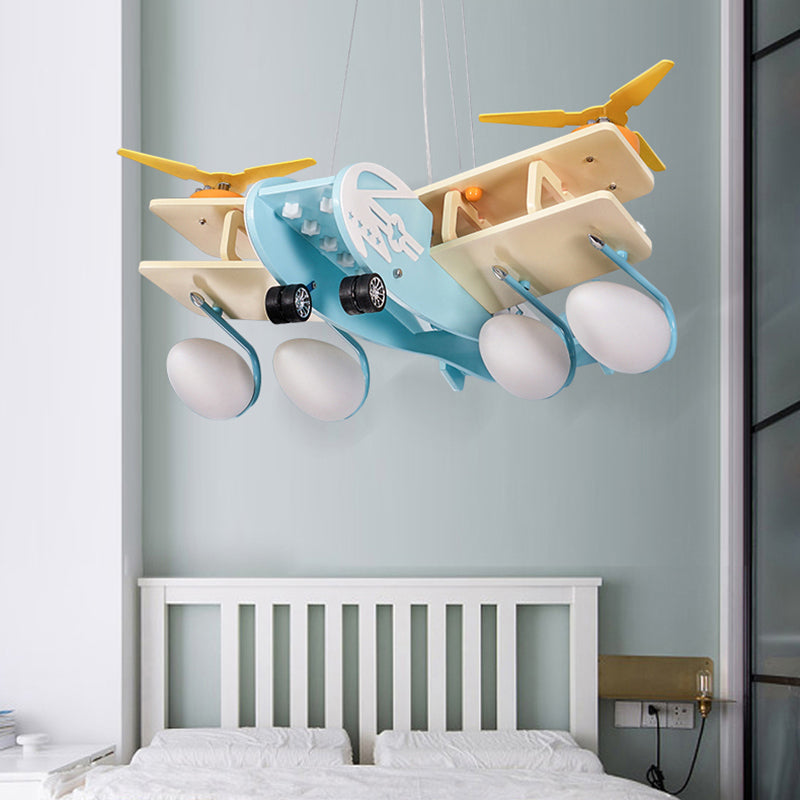 Blue Fighter Plane Hanging Lamp Fixture Wooden Hanging Chandelier for Child Bedroom Blue Clearhalo 'Ceiling Lights' 'Chandeliers' Lighting' options 200402_942bdca8-f025-4fc7-8bc2-294155a12d08