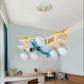 Blue Fighter Plane Hanging Lamp Fixture Wooden Hanging Chandelier for Child Bedroom Clearhalo 'Ceiling Lights' 'Chandeliers' Lighting' options 200403