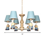 Animal-Themed Monkey Hanging Light Fabric and Resin Hanging Chandelier in Blue for Bedroom Clearhalo 'Ceiling Lights' 'Chandeliers' Lighting' options 200434
