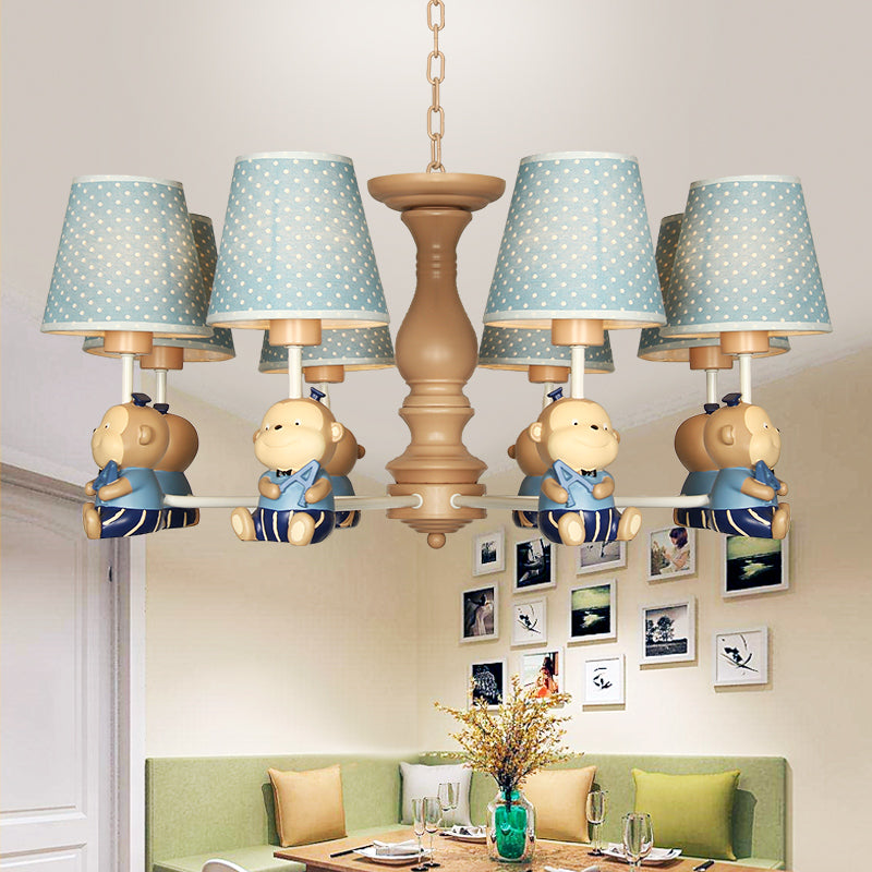 Animal-Themed Monkey Hanging Light Fabric and Resin Hanging Chandelier in Blue for Bedroom 8 Blue Clearhalo 'Ceiling Lights' 'Chandeliers' Lighting' options 200435_80cb9b58-ba20-4bab-88bf-ecc44f529e38