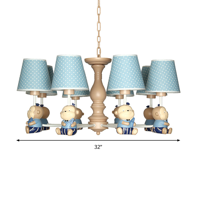 Animal-Themed Monkey Hanging Light Fabric and Resin Hanging Chandelier in Blue for Bedroom Clearhalo 'Ceiling Lights' 'Chandeliers' Lighting' options 200438