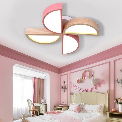 4-Head Toy Windmill Ceiling Lamp Cartoon Wood Metal LED Flush Ceiling Light for Nursing Room Red Clearhalo 'Ceiling Lights' 'Close To Ceiling Lights' 'Close to ceiling' 'Flush mount' Lighting' 200439