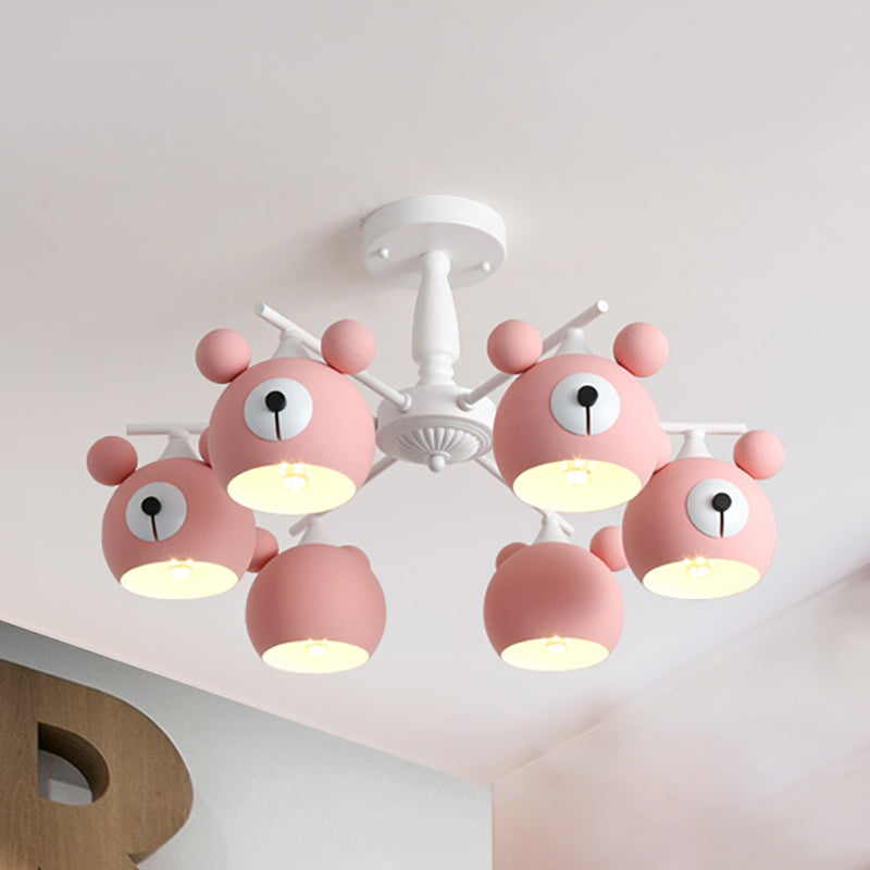 Nordic Mouse Pendant Lights 5/6 Lights Metal Hanging Lamp Fixture for Bedroom 6 Pink Clearhalo 'Ceiling Lights' 'Chandeliers' Lighting' options 200516_16583eb1-1f21-45f1-b441-0273f5119725